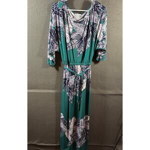 tommy bahama women maxi dress XL green coastal vacation beach resort white lotus